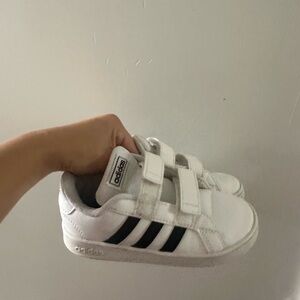 Adidas Kids' White Sneakers with Black Stripes